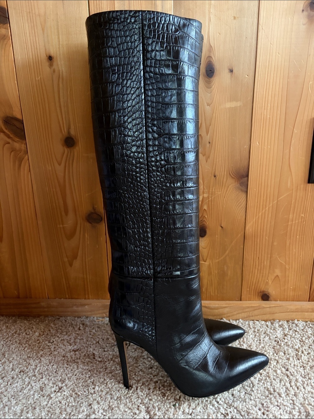 Paris Texas Black Croc Effect Leather Stilletto Boots Color Black Size 38.5 - Picture 7 of 14